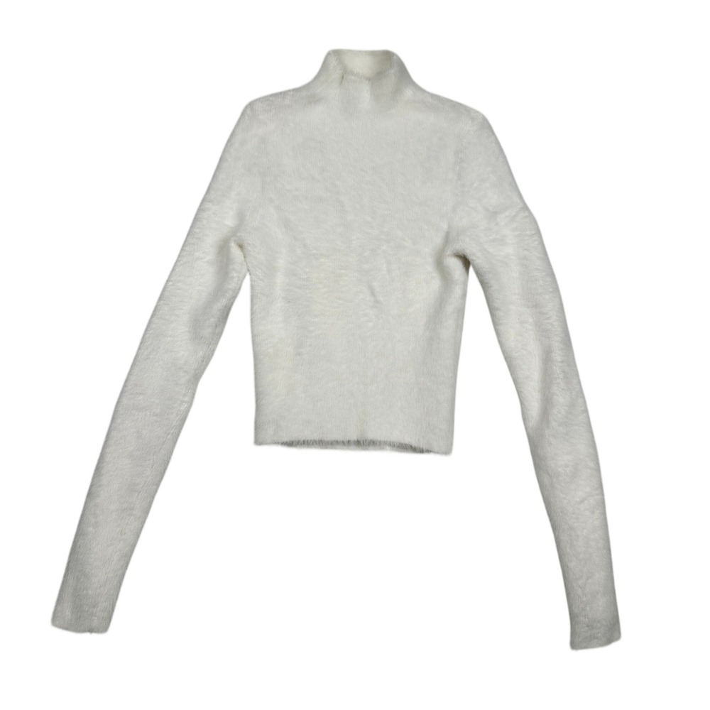 BABATON White Fuzzy Mock Neck Cropped Long‎ Sleeve Sweater XS